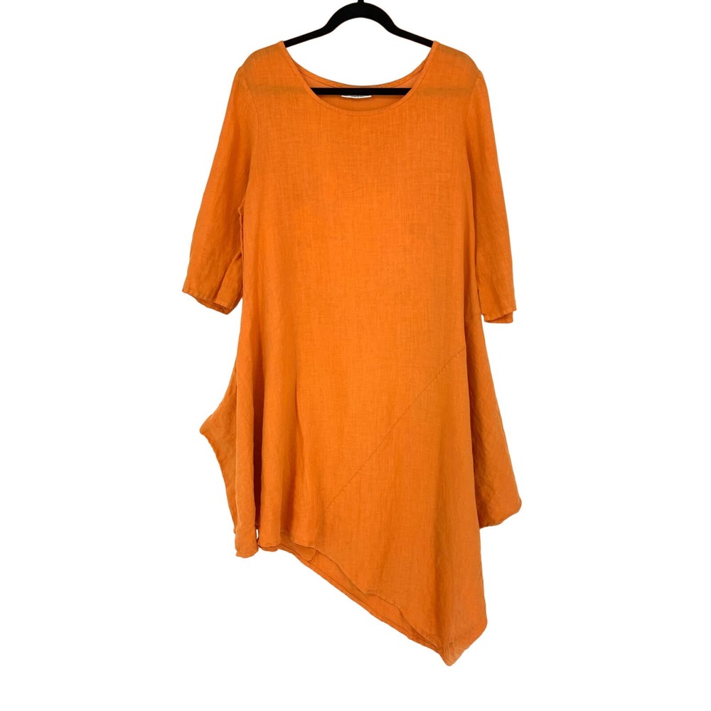 Bryn Walker Top Women's Size Medium Naida Tunic Orange Linen 3/4 Sleeve